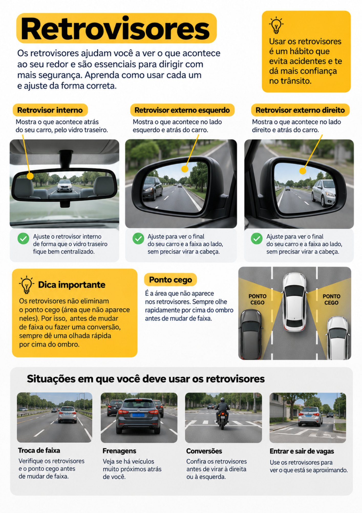 Página do guia mostrando como regular os retrovisores